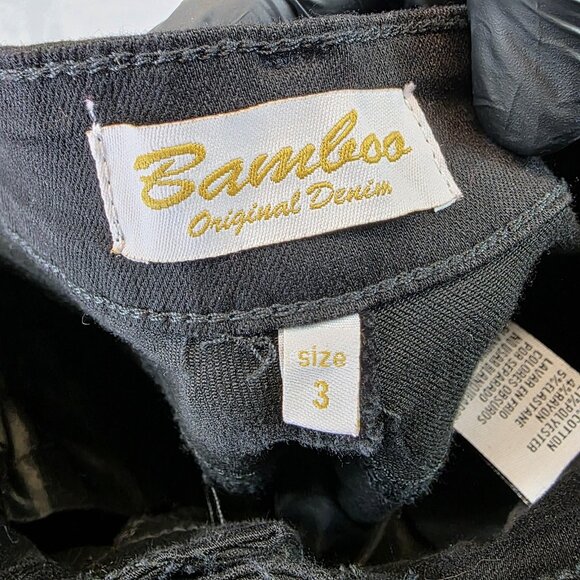 Bamboo Original Denim Jeans Womens 3 Black Bootcut Low Rise Rhinestone Studded - Picture 10 of 12